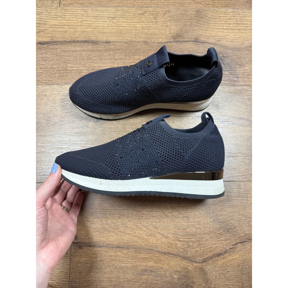 Carvela Jeo Navy Blue Embellished Knit Slip On Sneakers Womens 38.5